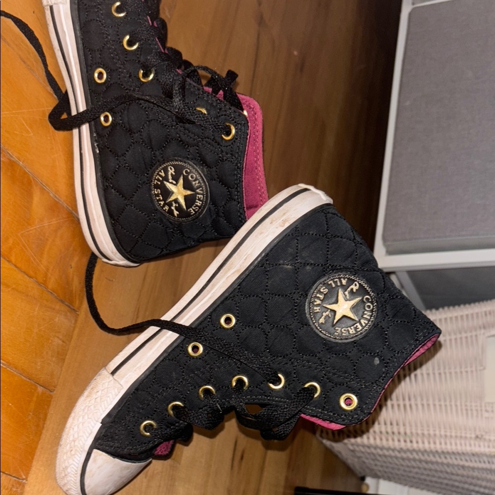 Kids Converse Quilted Black and Gold High-Tops